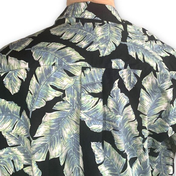 Cooke Street Top Black Green Tropical Palm Printed Button Down Hawaiian Shirt - Picture 3 of 10